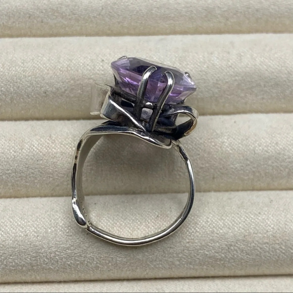 Sterling Silver Large Purple Sapphire Stone Statement Ring - Picture 11 of 17